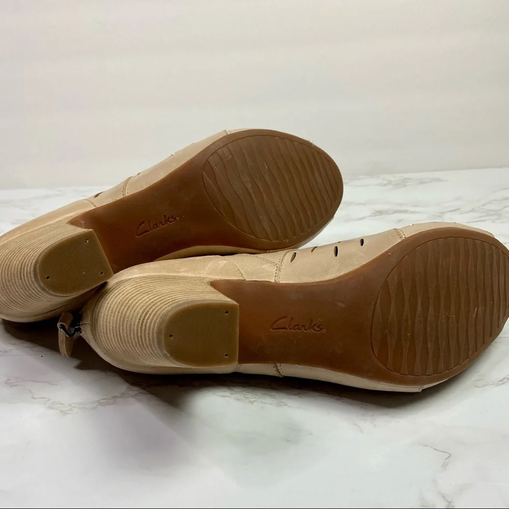 Beige Peep-Toe Cutout Block Heel Bootie